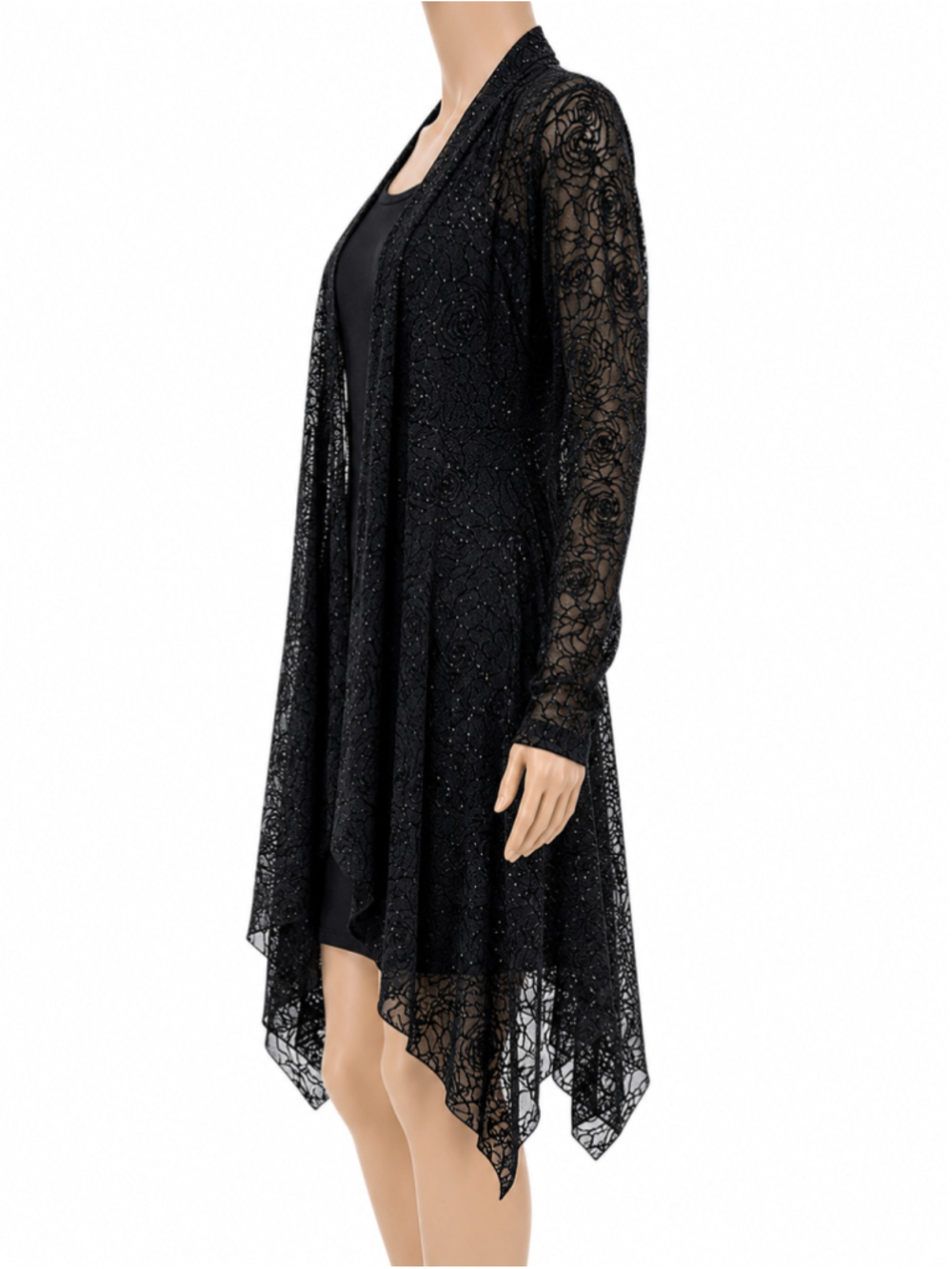 Bianca Nygard Black Sheer Sparkly Rosette Mesh Cardigan – Size L - Picture 4 of 9